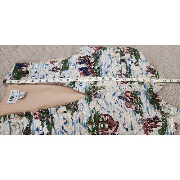 Vtg At Last Basics Cowboy Western Themed Sleeveless Button Down Vest Womens Med - Picture 5 of 7